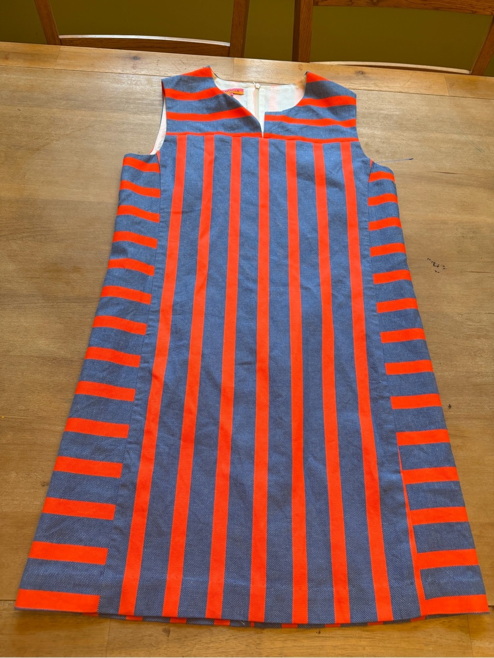 Vilagallo Sleeveless Shift Dress - Orange and Navy Stripes